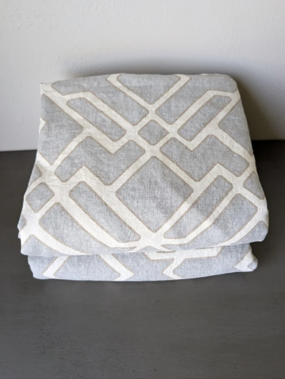 Pottery Barn Gray Cream Geometric Curtain Linen Cotton Size 50